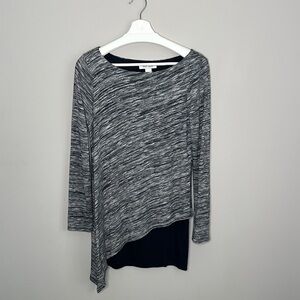 White House Black Market Black and Gray Asymmetrical Top